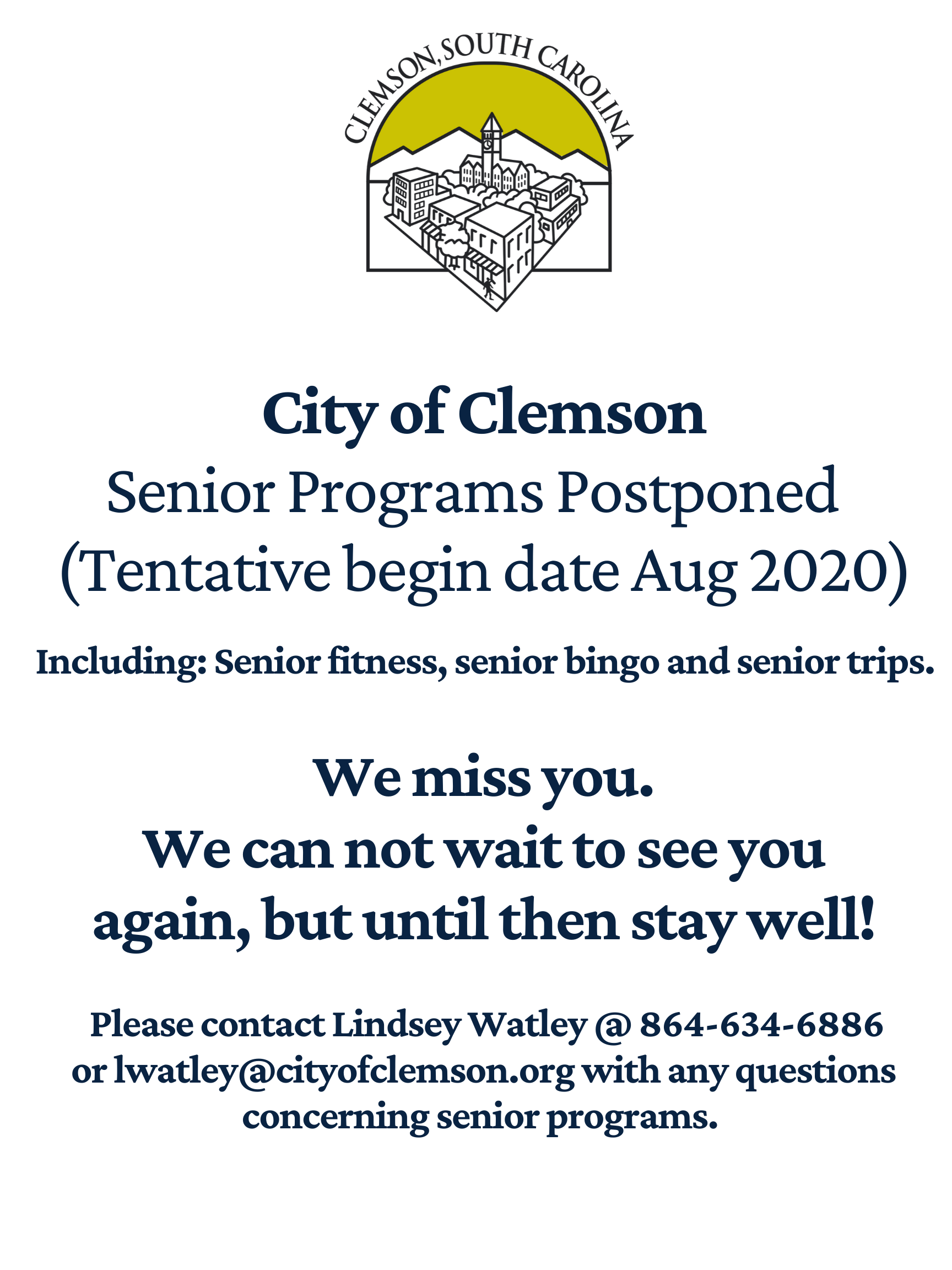 Senior Programs Postponed - tentative start date August